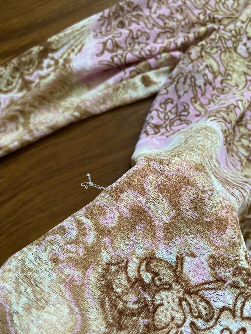 Vintage Y2K Pink Brown Paisley Bell Sleeve Lettuce Hem Top - XS - Picture 8 of 11